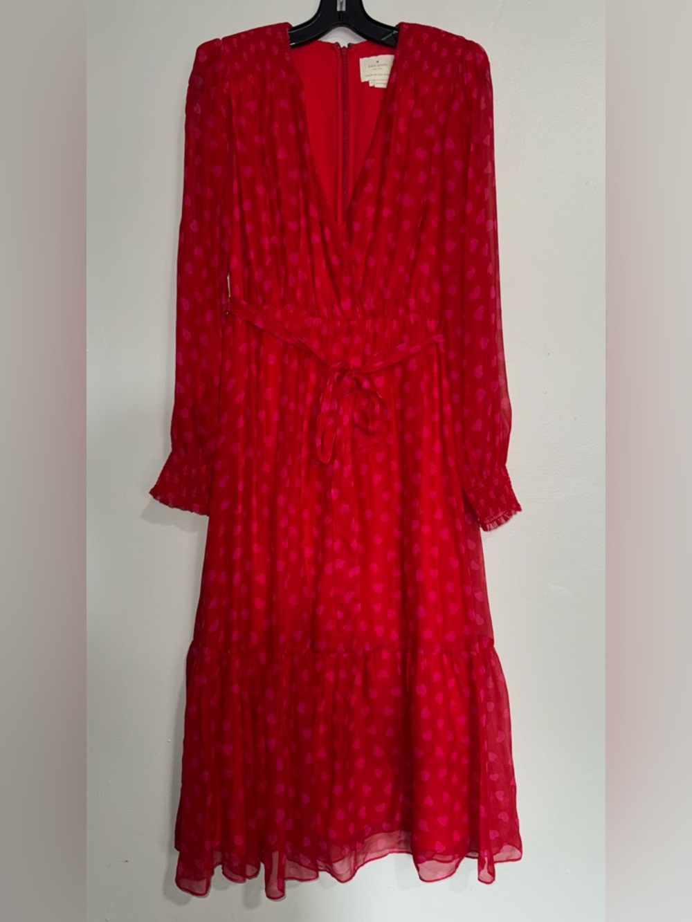 kate spade Red Long-Sleeve Heartbeat Silk  Midi Dress - Picture 8 of 16